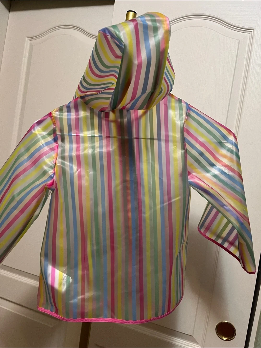GAP Girls' Pastel Multicolor Striped Hooded Raincoat with Pink Trim Sz 3Y